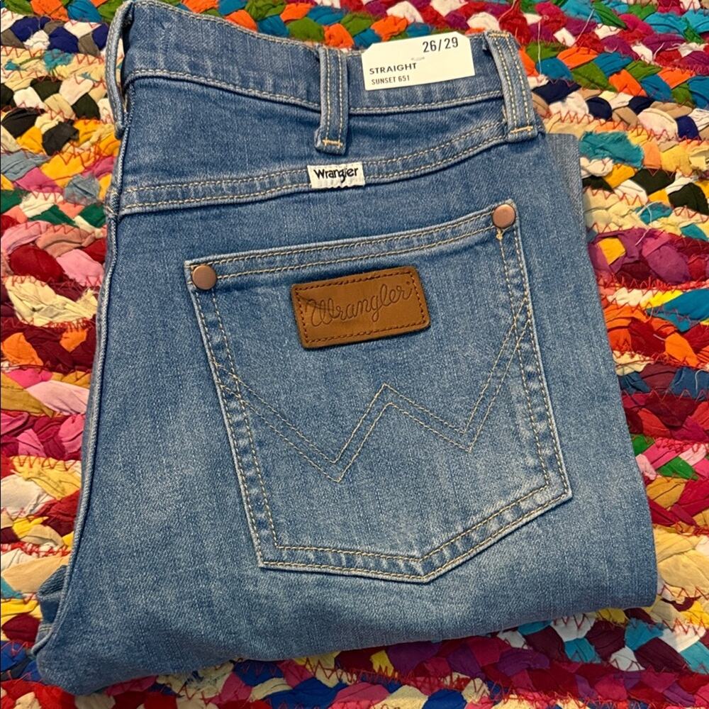 NWT Wrangler Baby Blue Sunset Classic Straight 651 Western Rodeo Denim Jeans